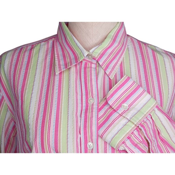 Lands' End Tops - Lands End Seersucker Pastel Stripe Button Up Collared Shirt Womens 1X 16W-18W